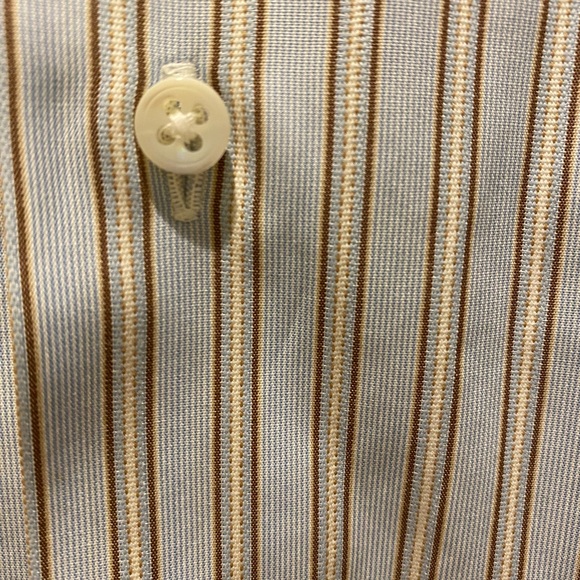 ERMENEGILDO ZEGNA Men’s Luxurious Button Down Blue White Brown Striped Shirt L - Picture 6 of 7